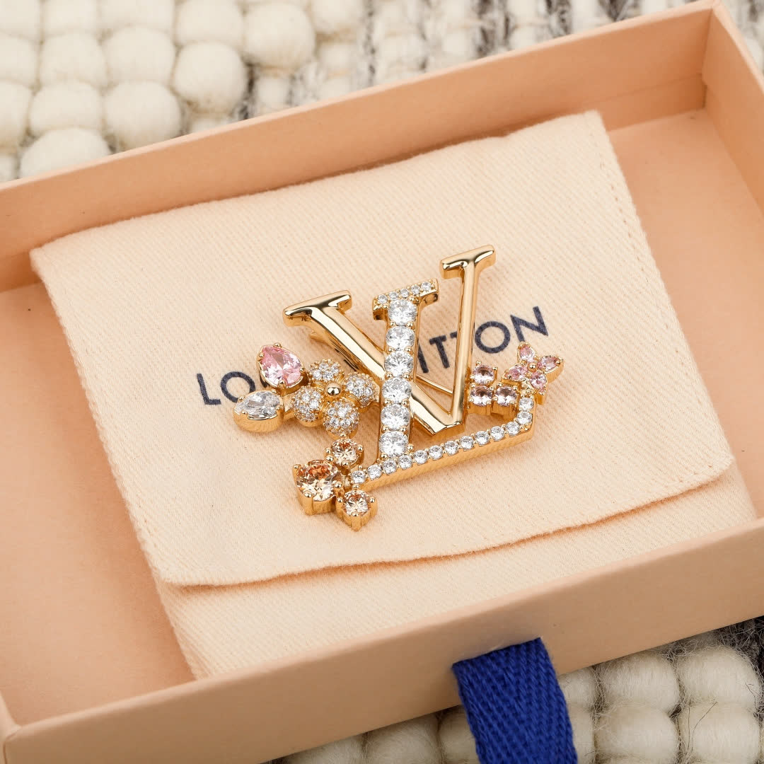 Louis Vuitton Crystal 'LV' Brooch